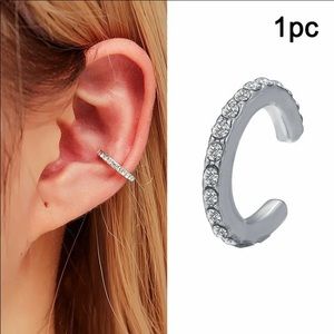 Silver Crystal Ear Cuff-Faux-Adjustable Earring